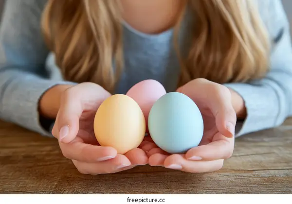 Hands Holding Colorful Easter Eggs