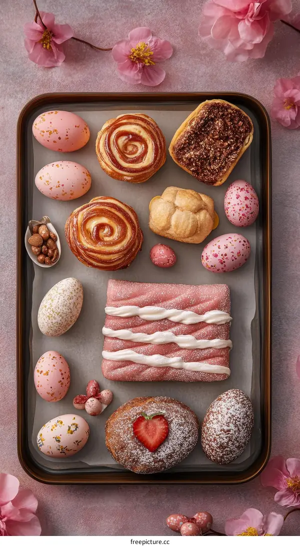 Assortment of Pink Easter Treats on Tray