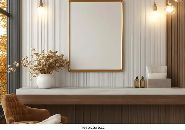 Empty Frame Mockup on White Wall with Vase