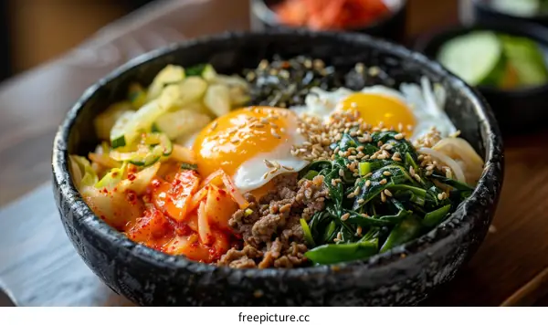Korean Food Bibimbap with Egg and Vegetables
