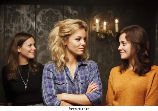 Three Young Women Friends in Conversation