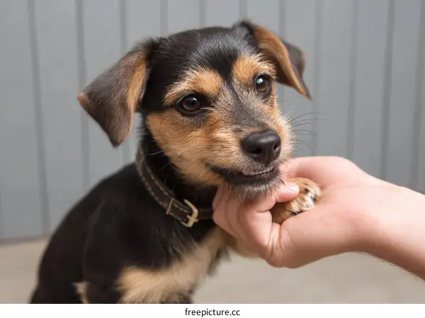 Puppy Paw Offering Affection to Human Hand
