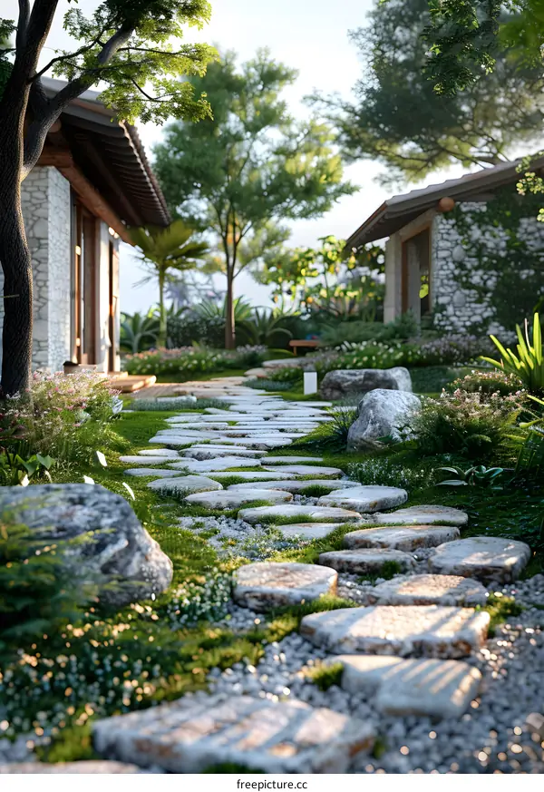 Stone slab path in a natural landscape