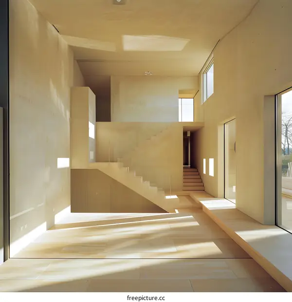 Modern Minimalist Interior Design With Large Windows And Concrete Walls