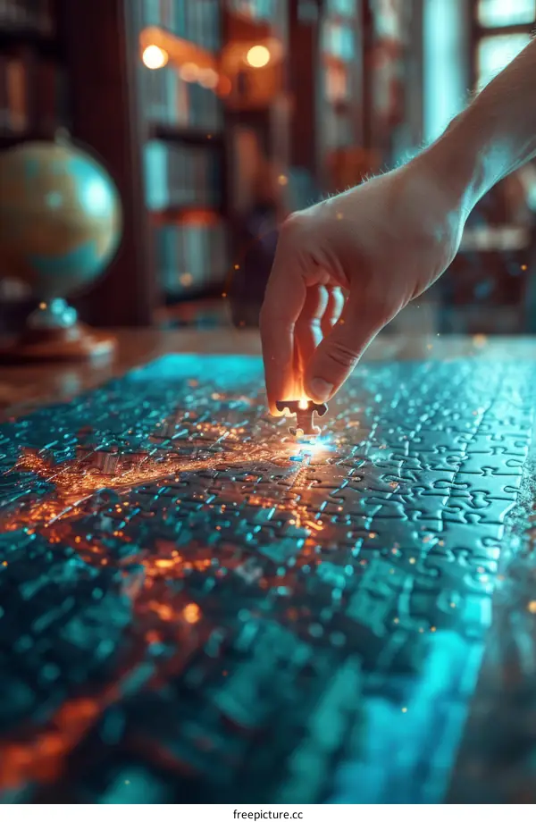 Hand placing the final piece of a jigsaw puzzle