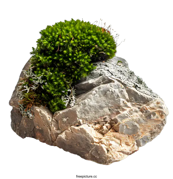 [Transparent Background PNG]Green Moss Growing on a Gray Rock