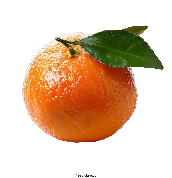 [Transparent Background PNG]A fresh orange with green leaves