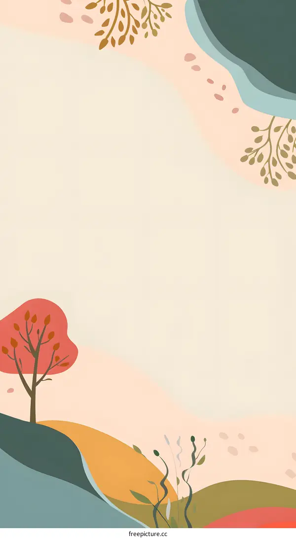 Abstract Autumn Landscape Background with Tree and Leaves