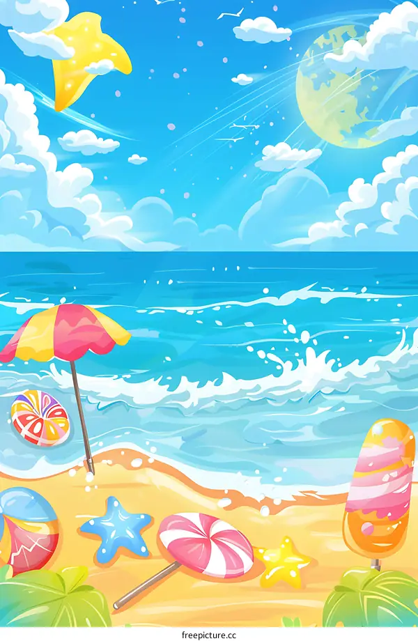 Summer Beach Background with Candy and Starfish