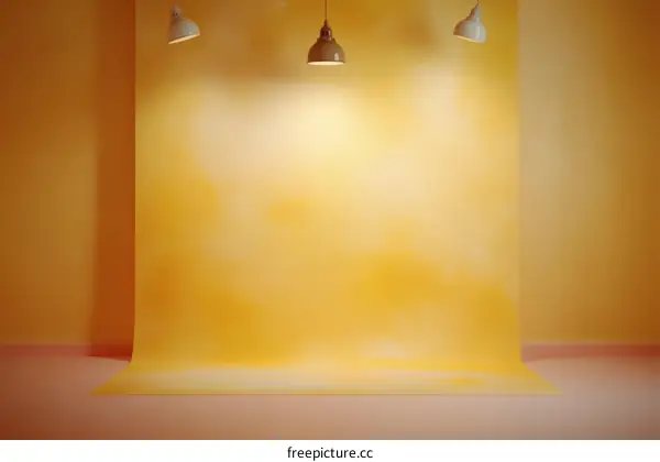 Empty Yellow Studio Backdrop with Lighting