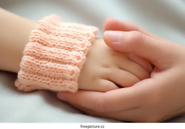 An adult holding a baby's hand