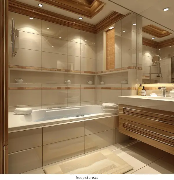 Modern Beige Bathroom Interior Design Illustration