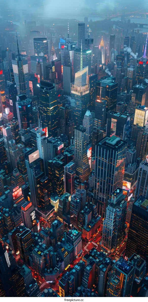 Aerial View of a Vibrant Night City