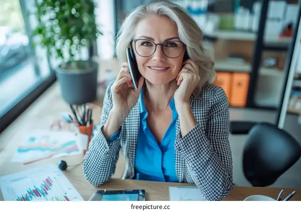 Business Woman on Phone in Office Setting