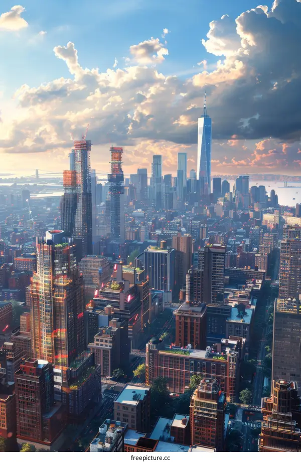 New York City Skyline with the Hudson River and Statue of Liberty