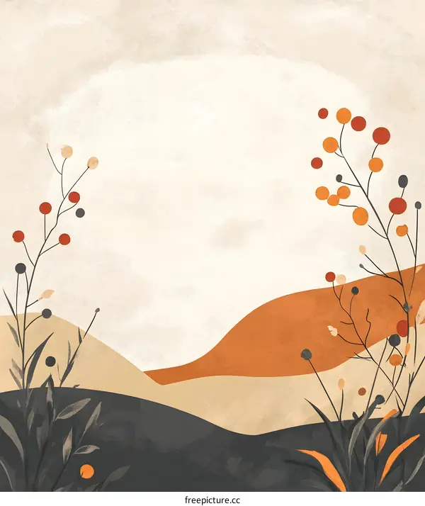 Abstract Minimalist Landscape With Hills And Plants