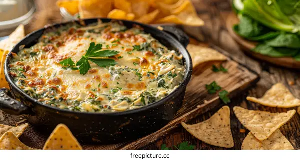 Homemade Spinach Artichoke Dip with Tortilla Chips