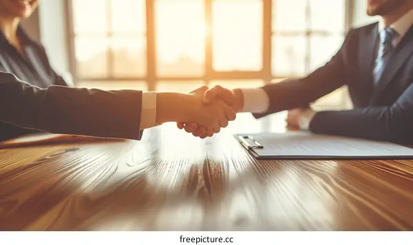Business handshake agreement between two multiethnic business people