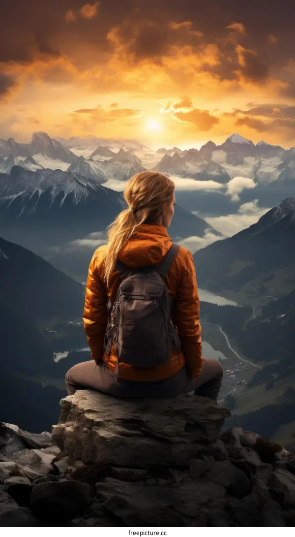woman looking at mountain peak landscape