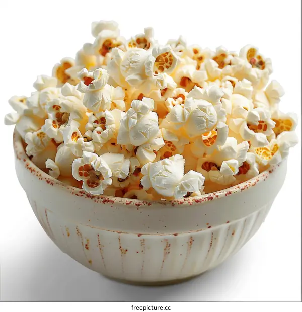 Large bowl of popcorn with many kernels