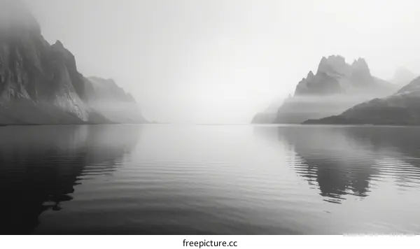 Monochromatic mountain reflections in calm waters