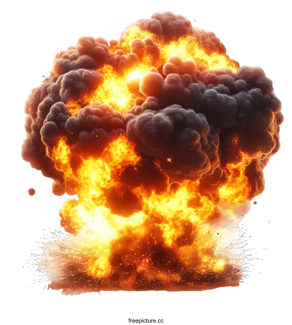 [Transparent Background PNG]Explosive Explosion Illustration with Fire and Smoke