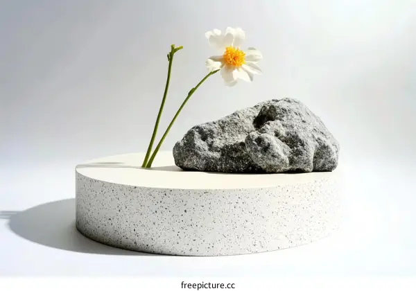 Minimalist Arrangement with Stone and Flower