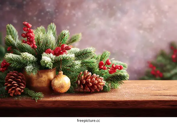 Christmas Decoration Arrangement on Wooden Table