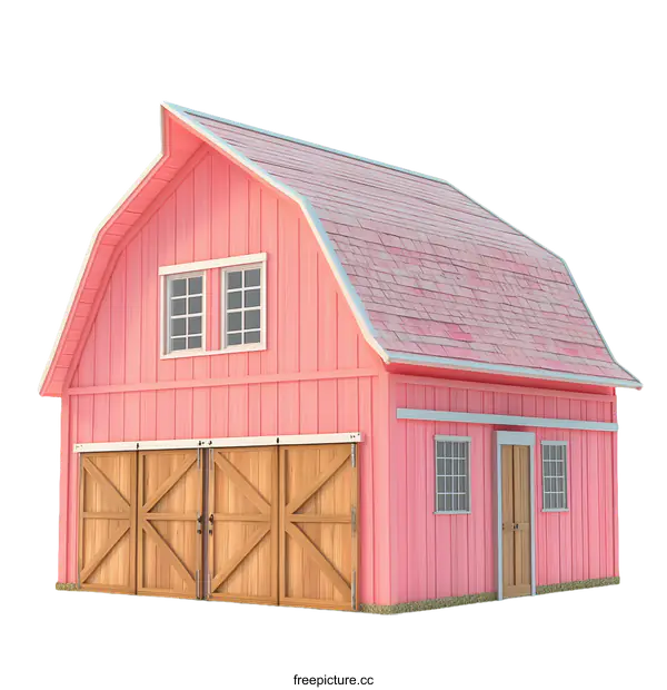 [Transparent Background PNG]Pink Barn Illustration on White Background