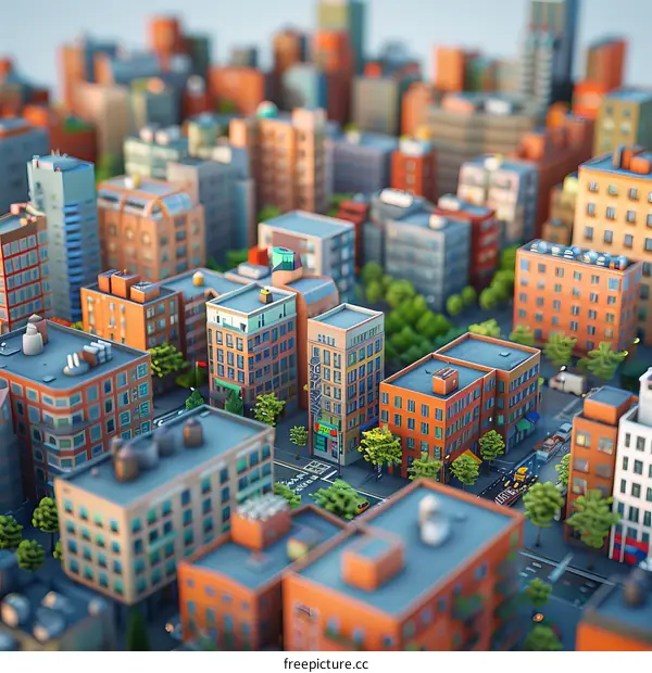 Aerial View of a City with Towering Skyscrapers