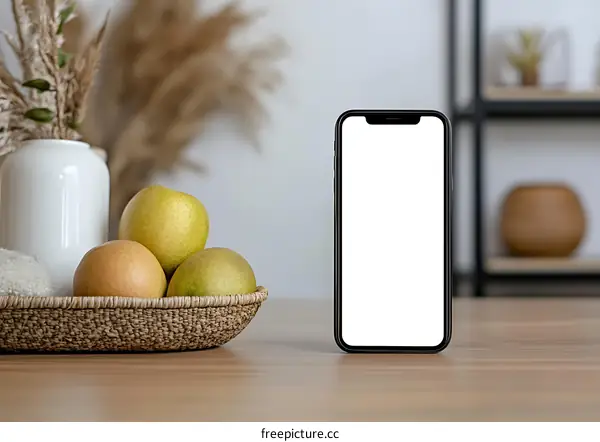 Modern Smartphone Mockup With Pears On Table