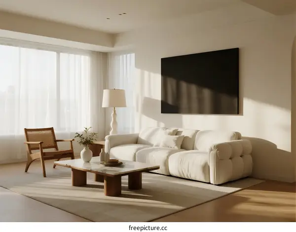 Modern Living Room with Soft Lighting and Minimalist Decor