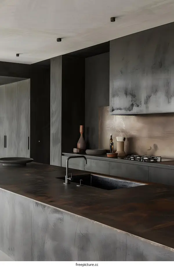 Modern Kitchen with Dark Wood Cabinets and Countertop