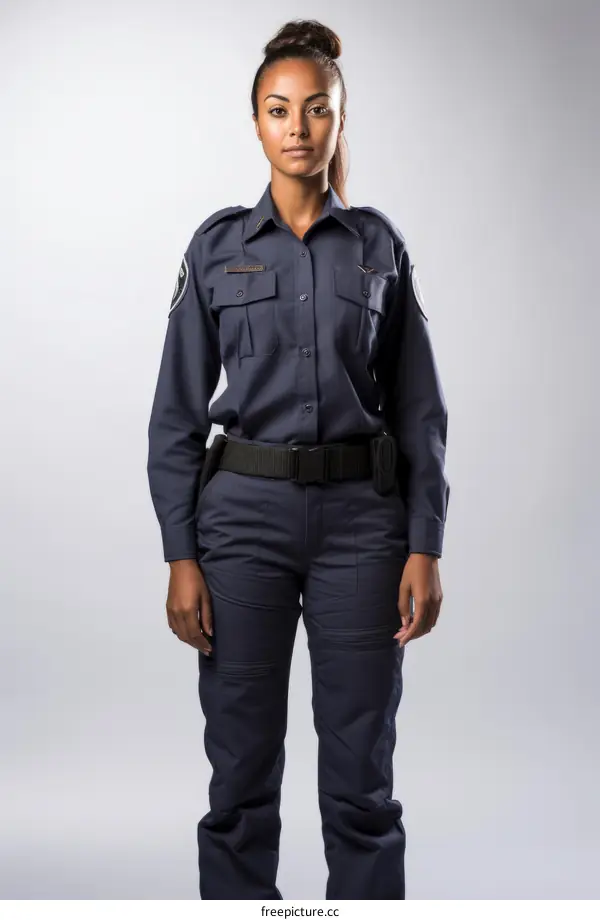 A female security guard in uniform