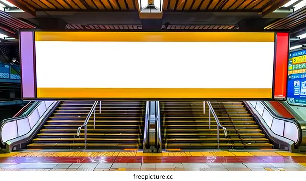 Blank Billboard Above Subway Stairs