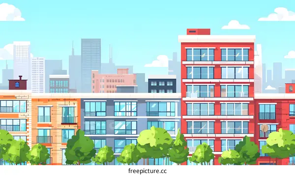 Modern Cityscape with Buildings and Trees