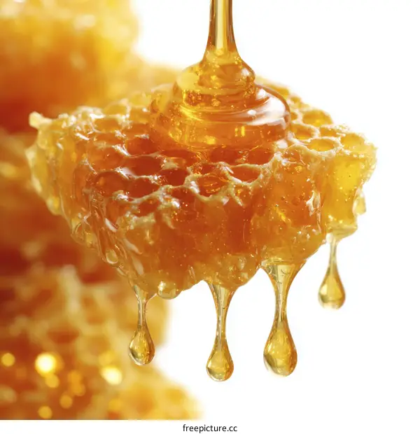 Honeycomb Close Up with Dripping Honey