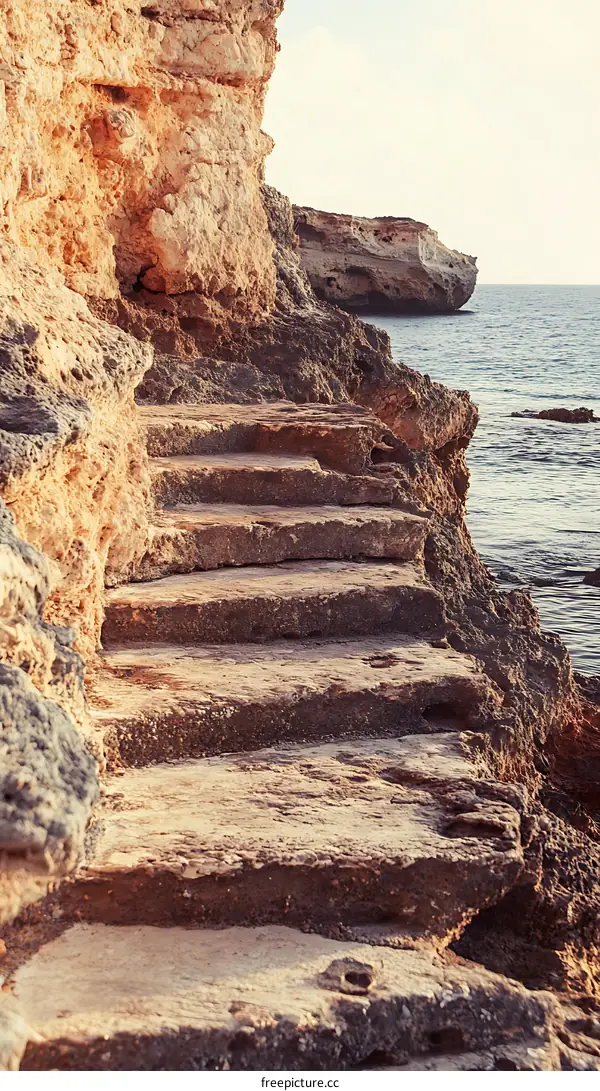 Stone Steps Leading Down to the Ocean