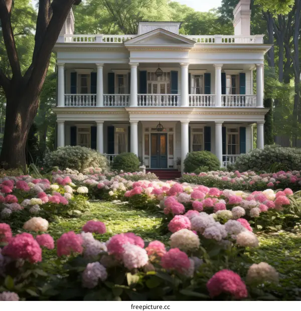 A Beautiful Mansion with a Colorful Garden