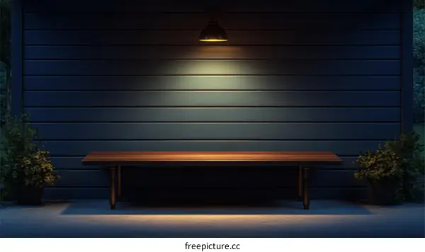 Nighttime Outdoor Wooden Bench Scene