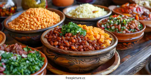 Variety of stewed dishes in clay pots