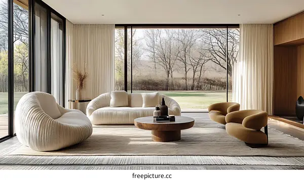 Modern Living Room with Beige Sofa and Chairs