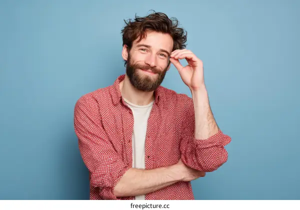 Smiling Caucasian Man Portrait Against a Light Blue Background