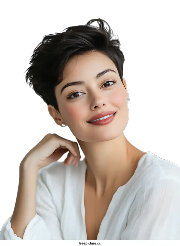 [Transparent Background PNG]Portrait of a Smiling Young Woman with Short Hair
