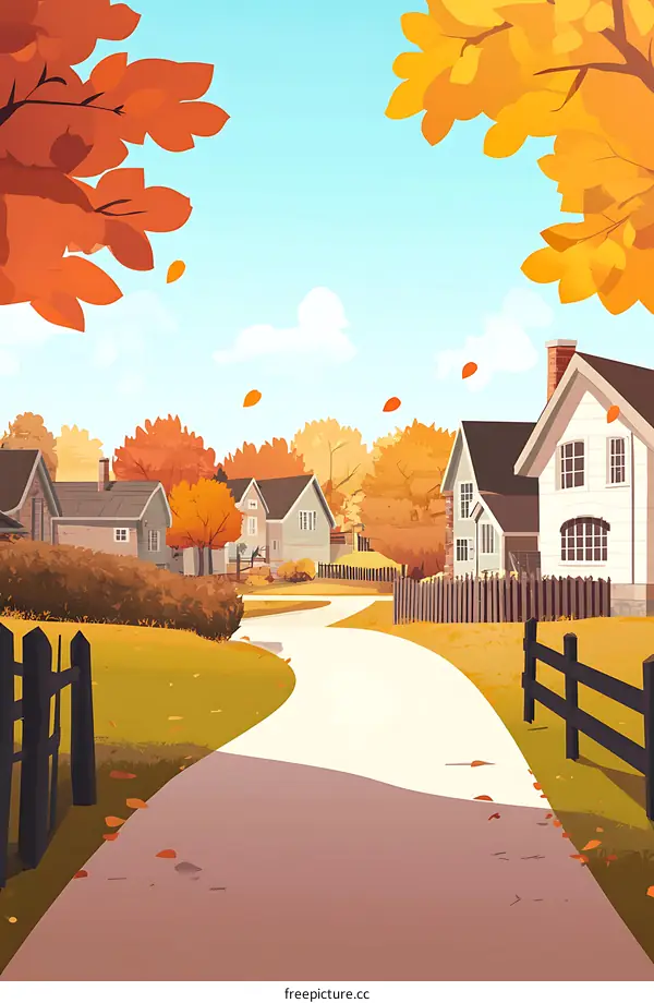 Autumn Landscape With Winding Path And Colorful Trees