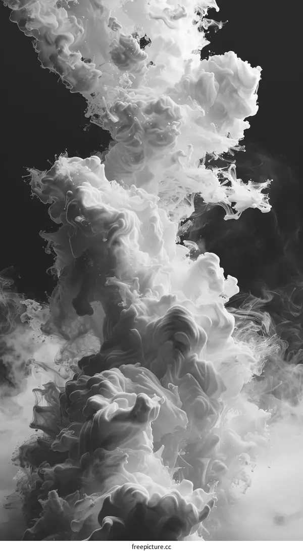 Black and white abstract photo of white paint dissolving in water