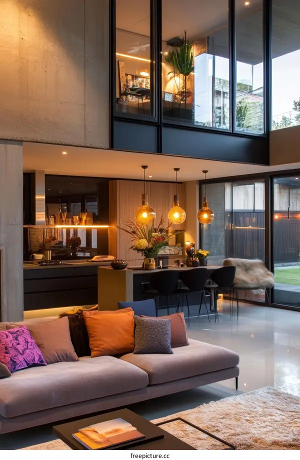 Modern Open-Plan Living Area with Exposed Concrete
