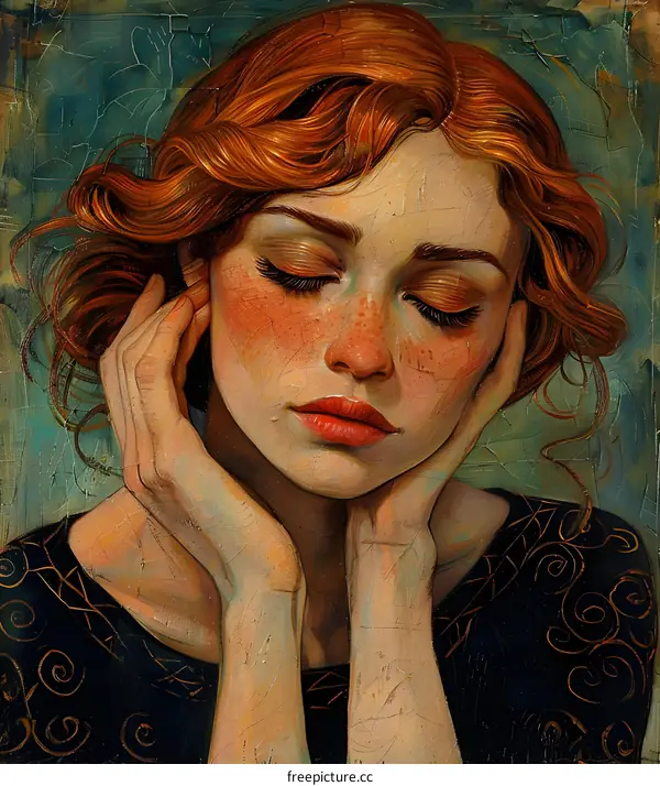 portrait of a redheaded woman with her eyes closed