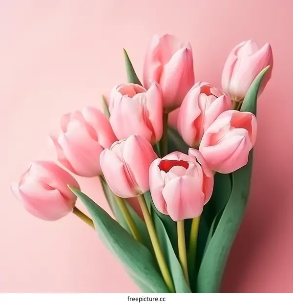 A bouquet of pink tulips in full bloom