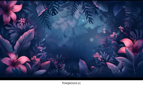 A lush tropical rainforest landscape with dense vegetation and flowers